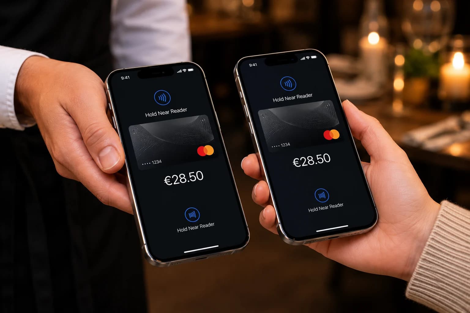 Two phones held near each other to complete an in-venue Tapino order payment.